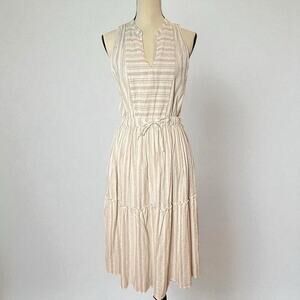 Splendid Livia Linen Blend Casual Summer Maxi Dress Fawn Cream Stripe Size Small